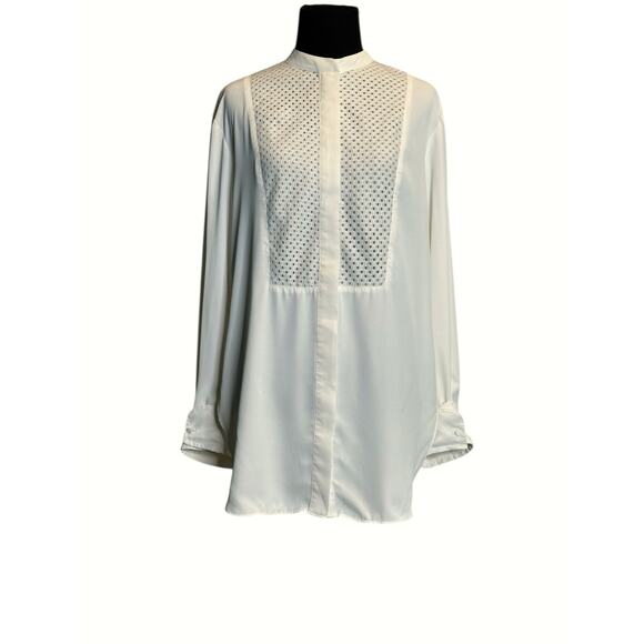 H&M white long sleeves hidden button tunic blouse size Small - Picture 12 of 16
